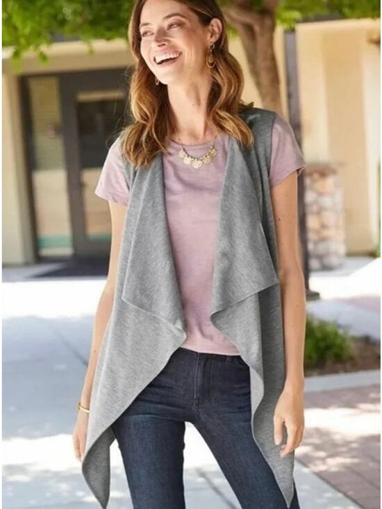 Matilda Jane Sweaters - Matilda Jane Count it Out Vest Sleeveless Open Drape Waterfall Cardigan Gray Mdm